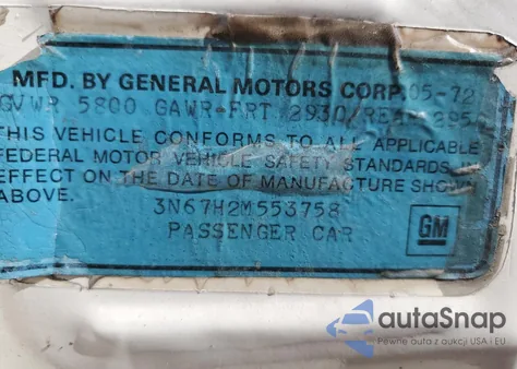 1972 Oldsmobile Delta 88 z USA, uszkodzony, nr VIN 3N67H2M553758